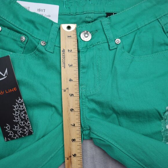 E Line Pants Womens 1 Green Skinny Low Rise Button Distress Pocket Stretch Jeans - Picture 4 of 16